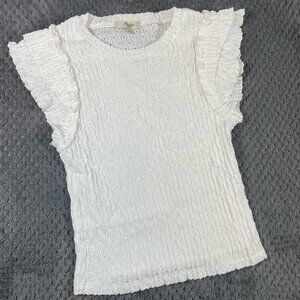 Atelier by Kirious Women's Top Size Large White Eyelet Ruffle Stretch Coquette